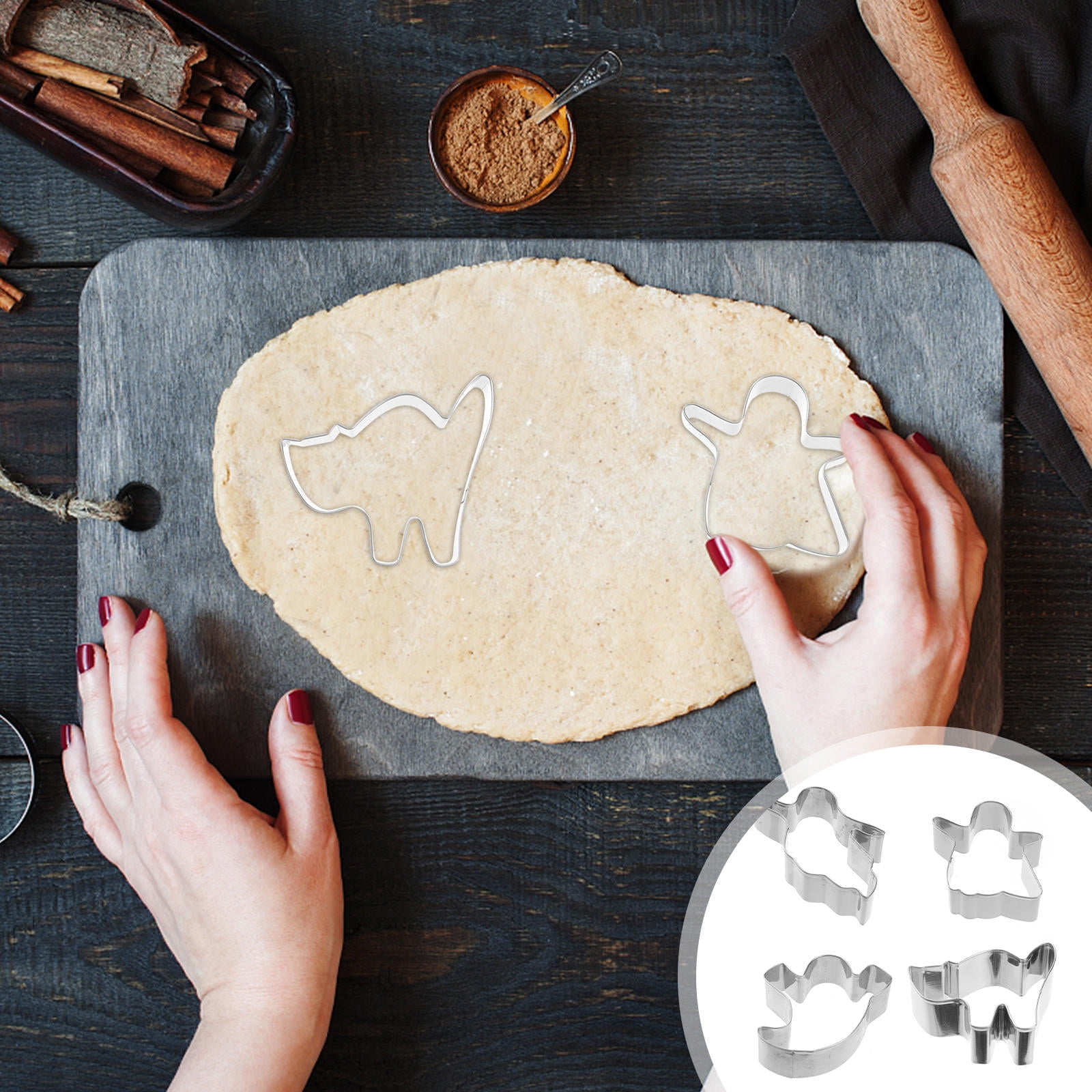 BESTYASH 4-Piece Cookie Molds for Baking Themed Cookie Cutters and Decorating Tools Set