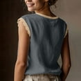 thumbnail image 5 of Craaazy Women's Loose Fit Sleeveless Round Neck Tops Lace Trim Embellished Solid Color Casual Blouses Gift, 5 of 8