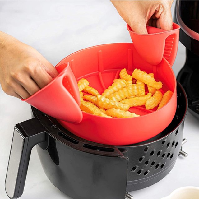Friteuse à Air Chaud Pot en Silicone Résistant à la Chaleur Cuisine Grill Panier de Cuisson Réutilisable Épaissi Poulet Frit Outil de Remplacement 16cm Gris