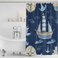 thumbnail image 2 of Shower Curtain Bathroom Set Modern Marine Sailing Boat Clock Waterproof Fabric Shower Curtains with Grommets&Hooks, Nautical Anchor Navy Blue Privacy Bath Curtain for Bathtub 72x84in, 2 of 9