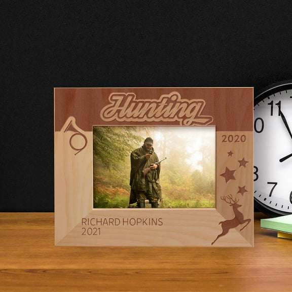 Hunting Personalized Wooden Frame-5" x 3 1/2" Brown Horizontal