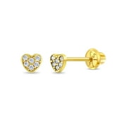 IN SEASON JEWELRY 14k Yellow Gold Tiny Cubic Zirconia Heart Screw Back Earrings for Little Girls