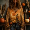 thumbnail image 2 of OIOLOYJM Halloween Long Sleeve Tops for Women Fall Casual V-Neck Pumpkin Graphic Happy Holiday Shirts Loose Fit Comfortable Lounge T Shirts Ginger XL, 2 of 5