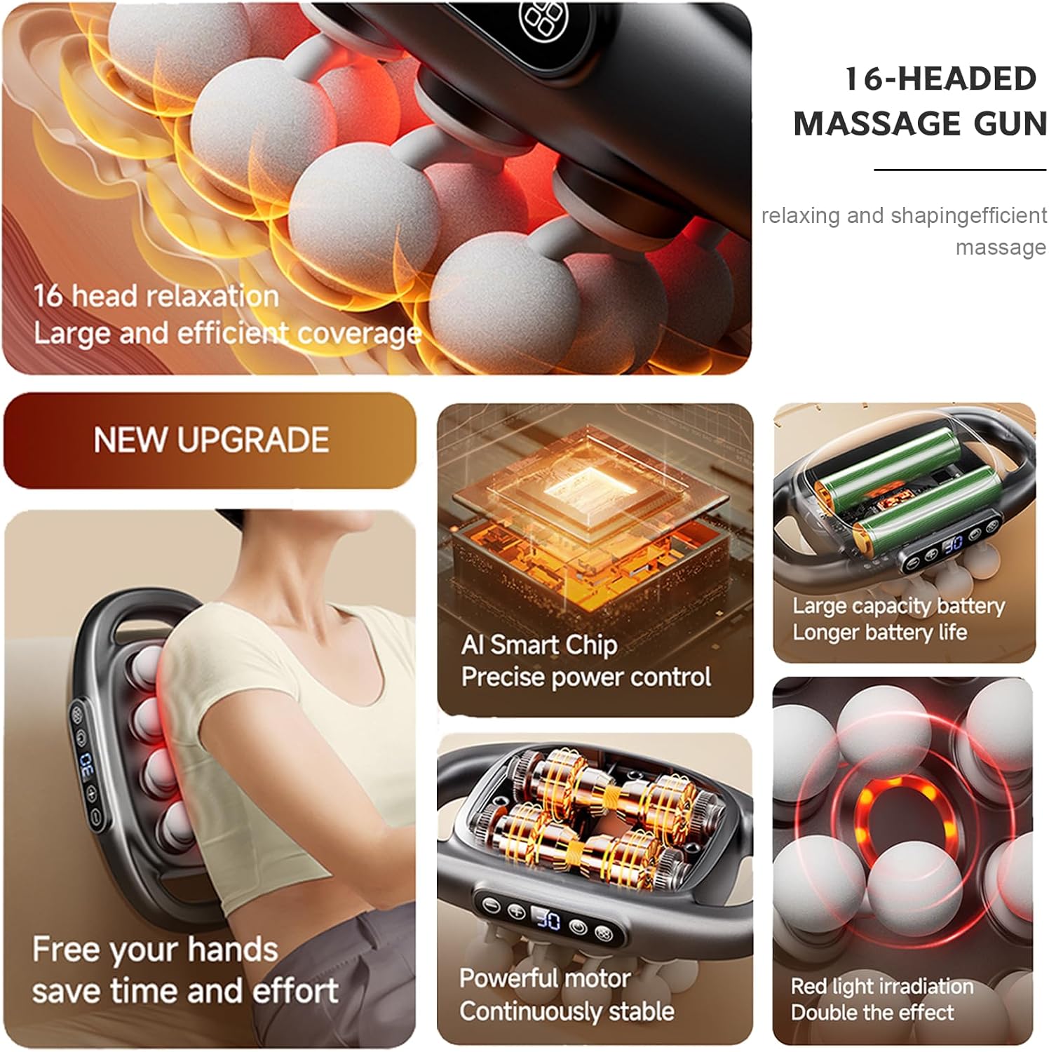 Zevessa Massager - ReliefWave Pro 3 Latest Upgraded Version, 16 Head Massage Gun Deep Tissue, Pain Relief and Stiffness in 4 Minutes, 30 Intensity Levels & Smart Mod