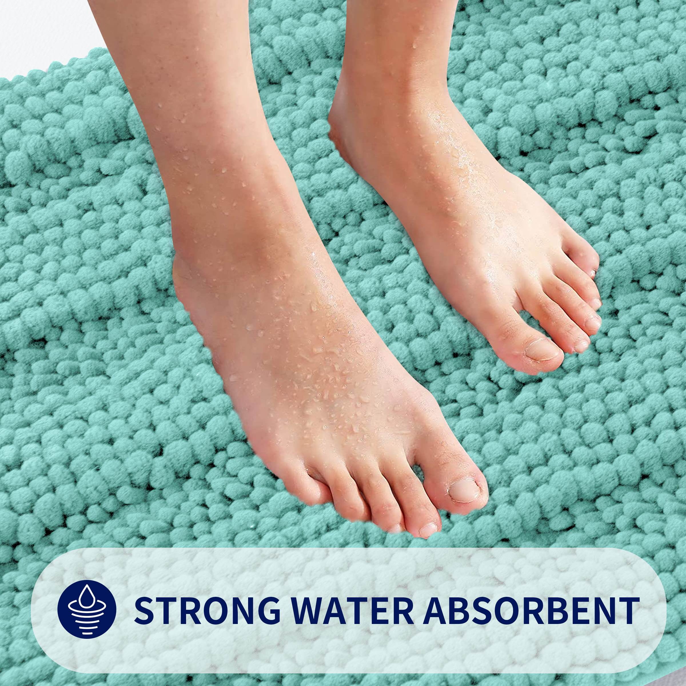 Subrtex Bathroom Rugs Non-Slip Chenille Soft Striped Plush Bath Mat (Light Green, 20"x32")