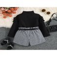 thumbnail image 4 of Toddler Girl Autumn Clothes Set  Ruffled Long Sleeve High Neck Ribbed Pullover + Houndstooth Print Shorts + Belt, 4 of 9
