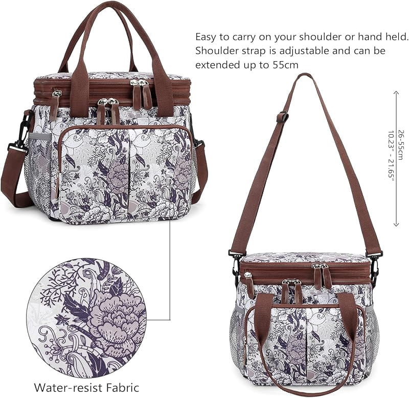 Lunch Bag Insulated Expandable Lunch Box for Women - Reusable Adults Floral Lunch Tote Bag Lunch Box for Office Work Picnic (Yellow Flower)