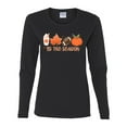 thumbnail image 2 of Wild Bobby Tis' The Season Pumpkin Spice Leaves Football Pumpkins Stars Halloween Women Graphic Long Sleeve Tee, Black, Small, 2 of 6