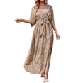 thumbnail image 1 of DPTALR Robes d'Été Décontractées à Manches Mi-Longues Imprimées Boho Col en V Fendues avec Ceinture pour Femmes, 1 of 7