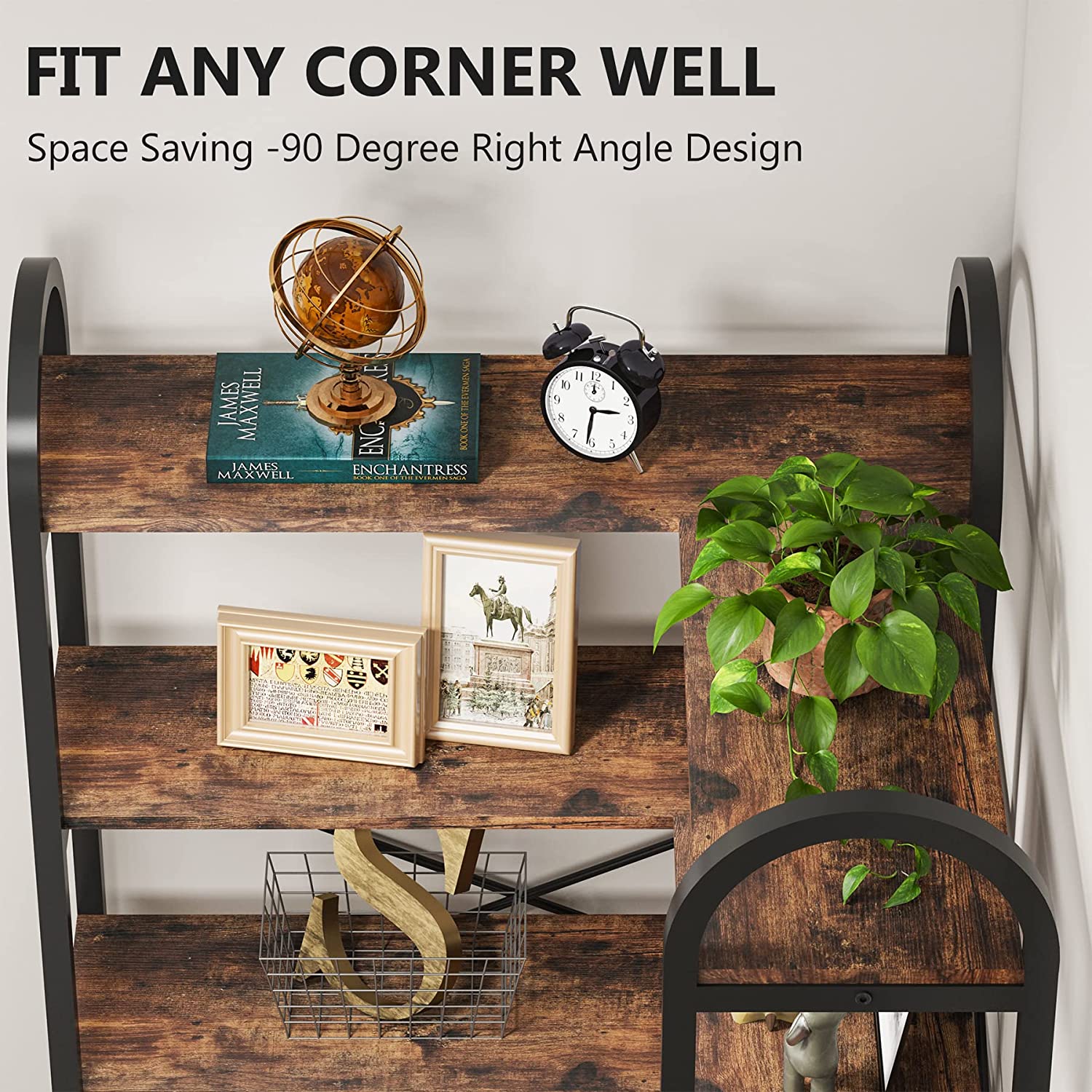Buy 5Shelf Corner Bookshelf, 71 inch Tall Industrial Corner Bookcase
