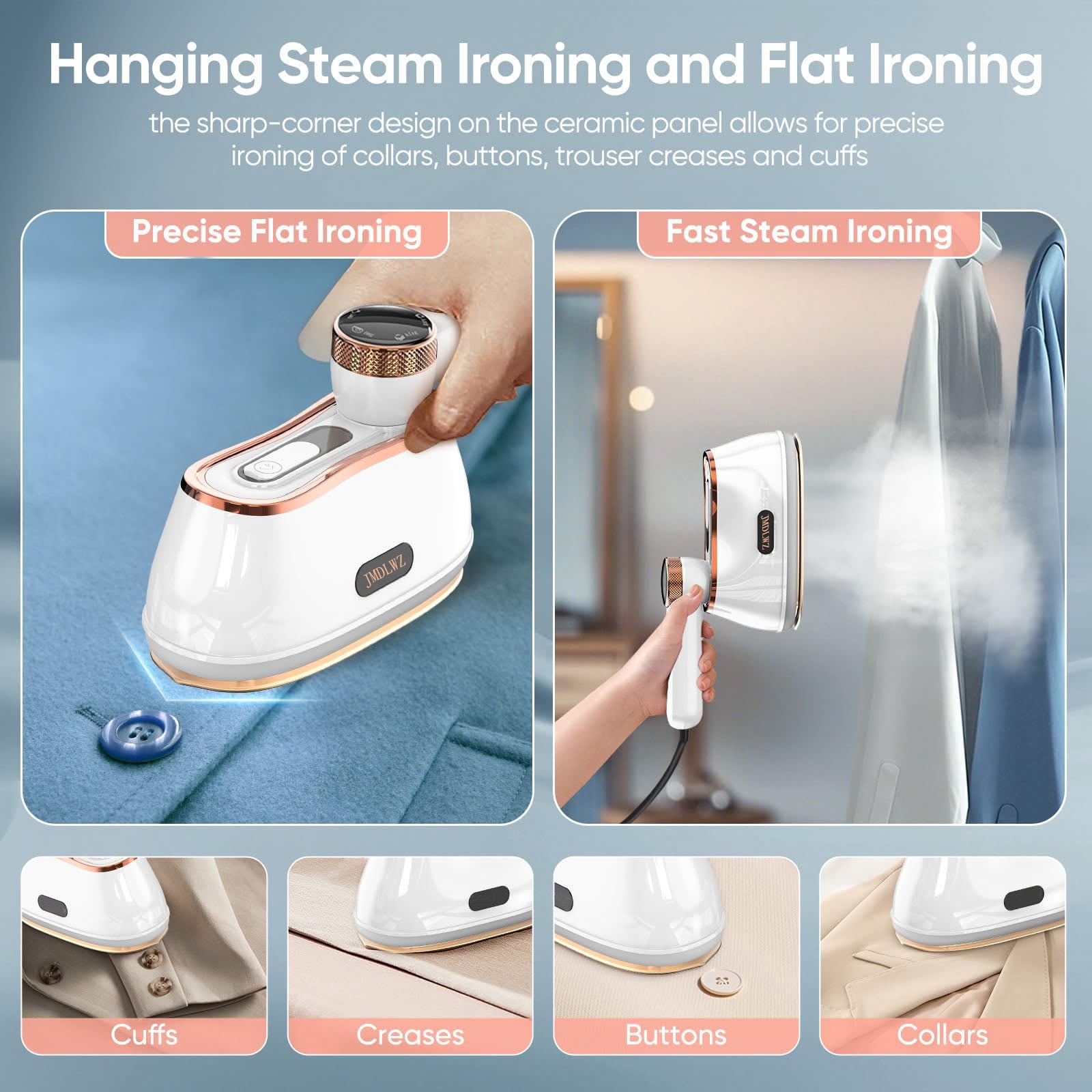 Travel Steamer Iron for Clothes Mini - Portable Ironing Machine Travel Small Size Portable Steamer Travel College Dorm Home Essentials Steamer for Clothes(White)