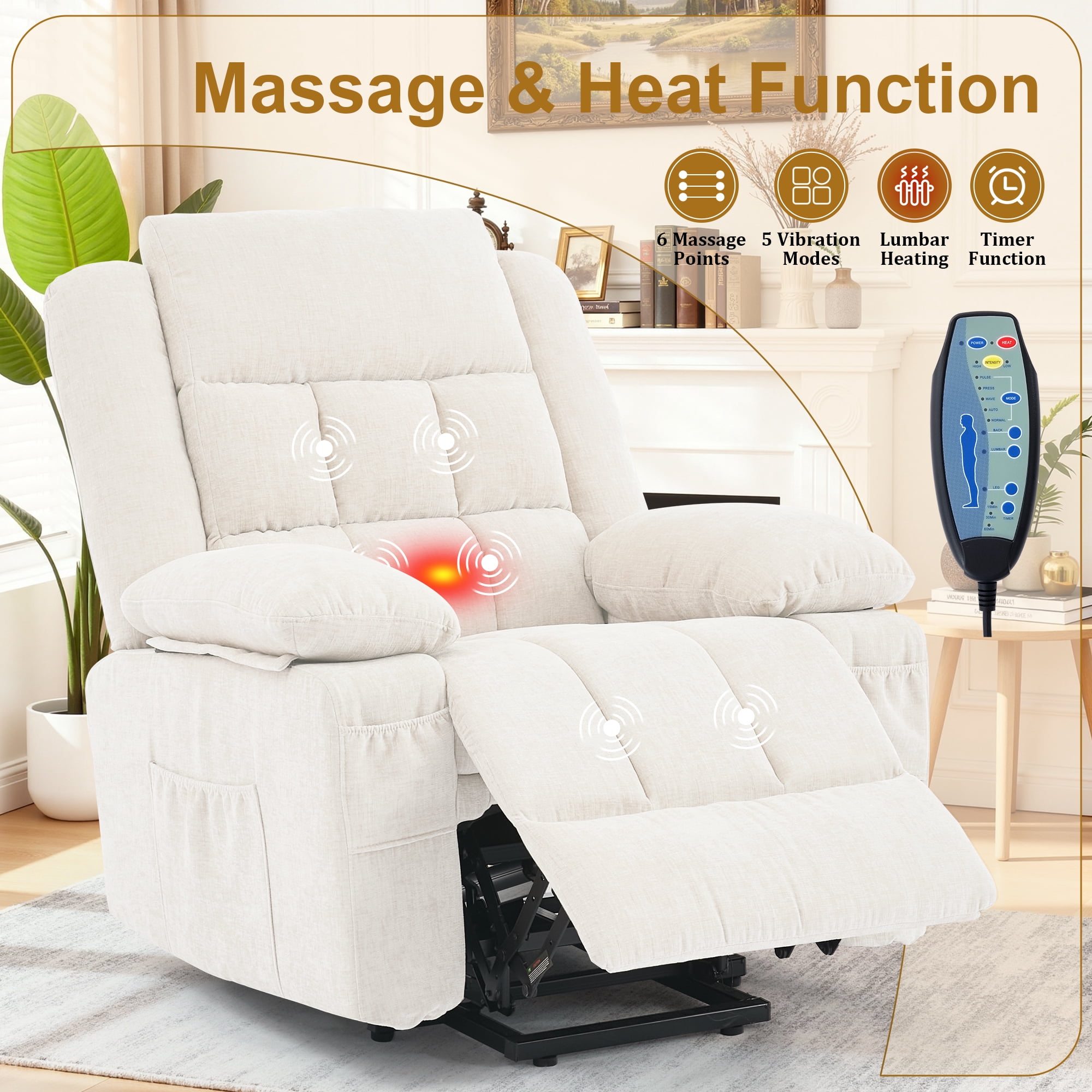 Korser Power Lift Recliner for Elderly with Heat and Massage Recliner Chair with Infinite Position Electric Lift Chair for Living Room,Beige