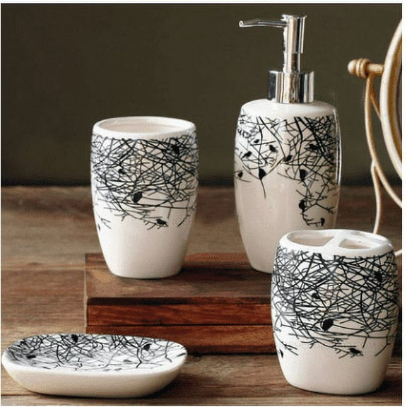 Watson Bathroom Accessories - White And Black Ceramic Bathroom Accessory Set