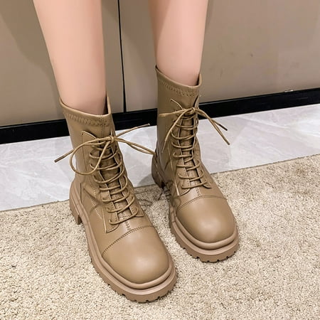 

Cathalem Tall Boots Wide Calf for Women Fashion Women Artificial Leather Solid Color Womens Thigh Boots with Heel Wide Calf Khaki 6.5