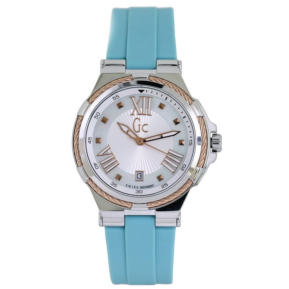 Guess Women's Watches Y34003L1 Quartz Round Stainless Steel Rubber White Blue
