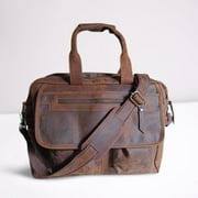 Saintstag Men's Leather Messenger Bag - Vintage Rustic Style - Zippered Laptop Bag