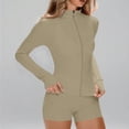 thumbnail image 6 of Dresfit Gym Sets Womens Long Sleeve Zip Up Jacket 2026 Sumemr High Waisted Quick Dry Seamless Yoga Shorts Slim Fit Straight Sports Outfit Khaki XL, 6 of 7
