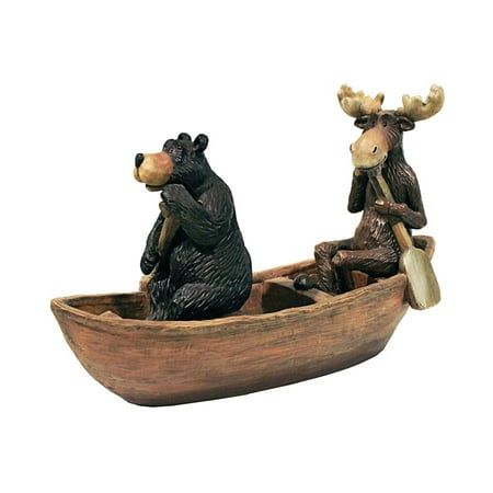 Moose and Black Bear in a Boat Statue