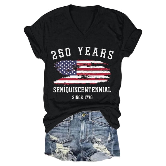 Womens Summer T Shirts Helii 250th Stars Stripes Casual Loose Blouses Short Sleeve Trendy Go Out Outfits for 4th of July Memorial Day S-XXL Black