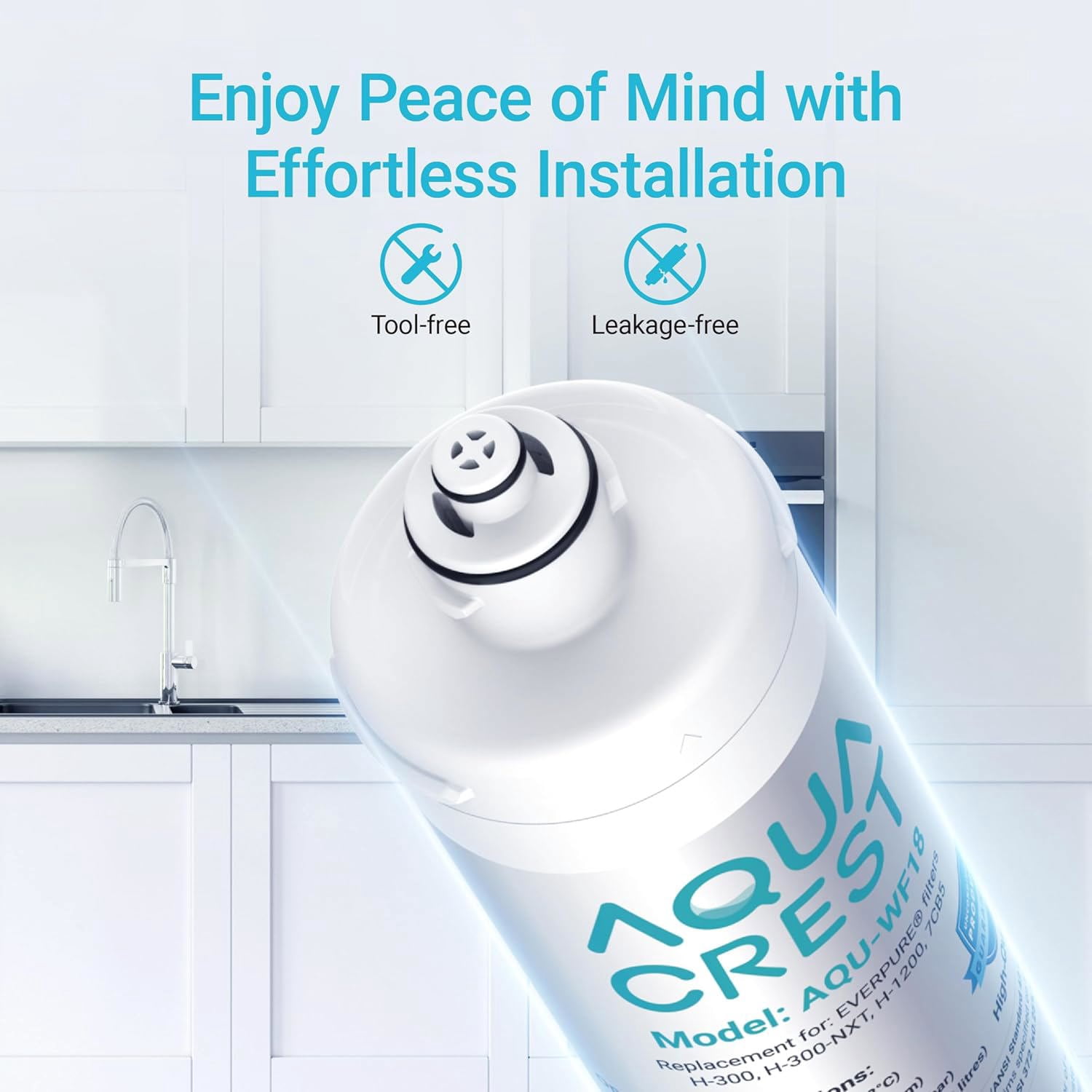 AQUA CREST H-300 Under Sink Water Filter, Replacement for Everpure H-300, H-300-NXT, 7CB5, EV9270-71, EV9270-72, EV9618-11, EV9855-50, EV9282-01, NSF/ANSI 42 Certified, 24000 Gallons