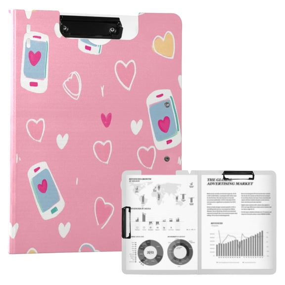 FORMRS A4 Clipboard Folder with Pen Holder Horizontal Foldable School Office Binder, Love Connection