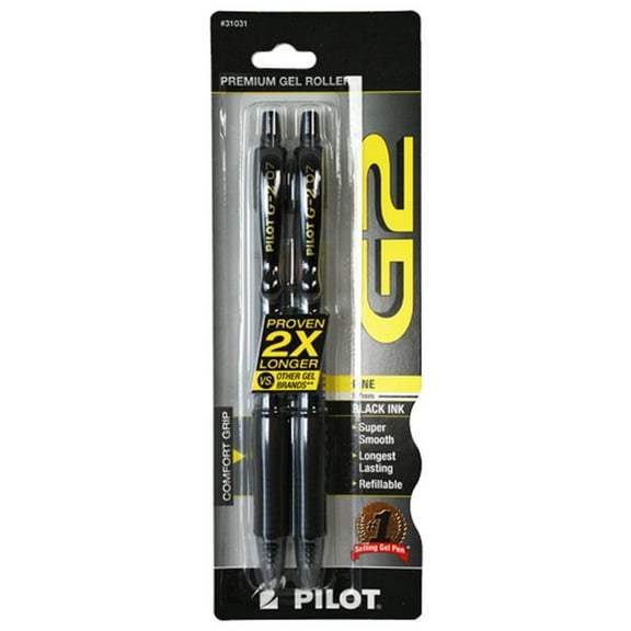 Pilot G2 Retractable Gel Ink Pens, Fine Point, Black, 2 Pack, 17510772 (Pack of 6)