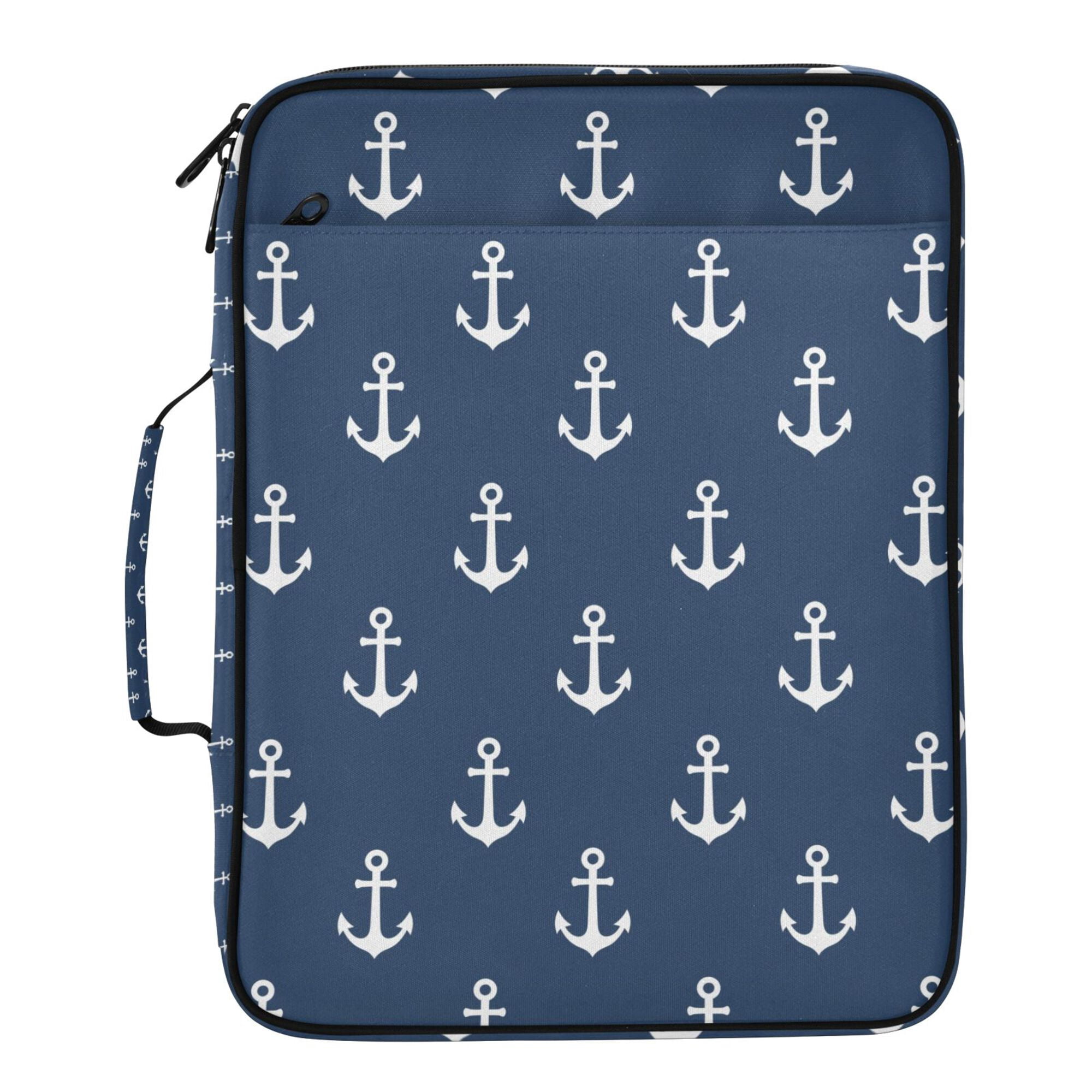 FORMRS Accordion File Folder A4 Size 7-Pocket Expanding Document Organizer Bag with 3 Ring Binder, Navy Blue Anchors Pattern