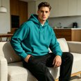 thumbnail image 6 of Hearthz Lightweight Hoodie Men Dropp Shoulder Long Sleeve Mens Hoodies and Sweatshirts Streetwear Oversized Winter Men Sweatshirts with Pocket Green S, 6 of 6