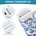 thumbnail image 4 of 40 oz Tumbler with Handle and Straw Lid Blue and White Porcelain Floral Insulated Vacuum Water Bottle Stainless Steel Travel Cup, 4 of 8