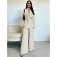 thumbnail image 4 of Women'S 2 Piece Outfits Long Sleeve V Neck Blazer Wide Leg Sets Office Work Clothes Apricot Color S, 4 of 10
