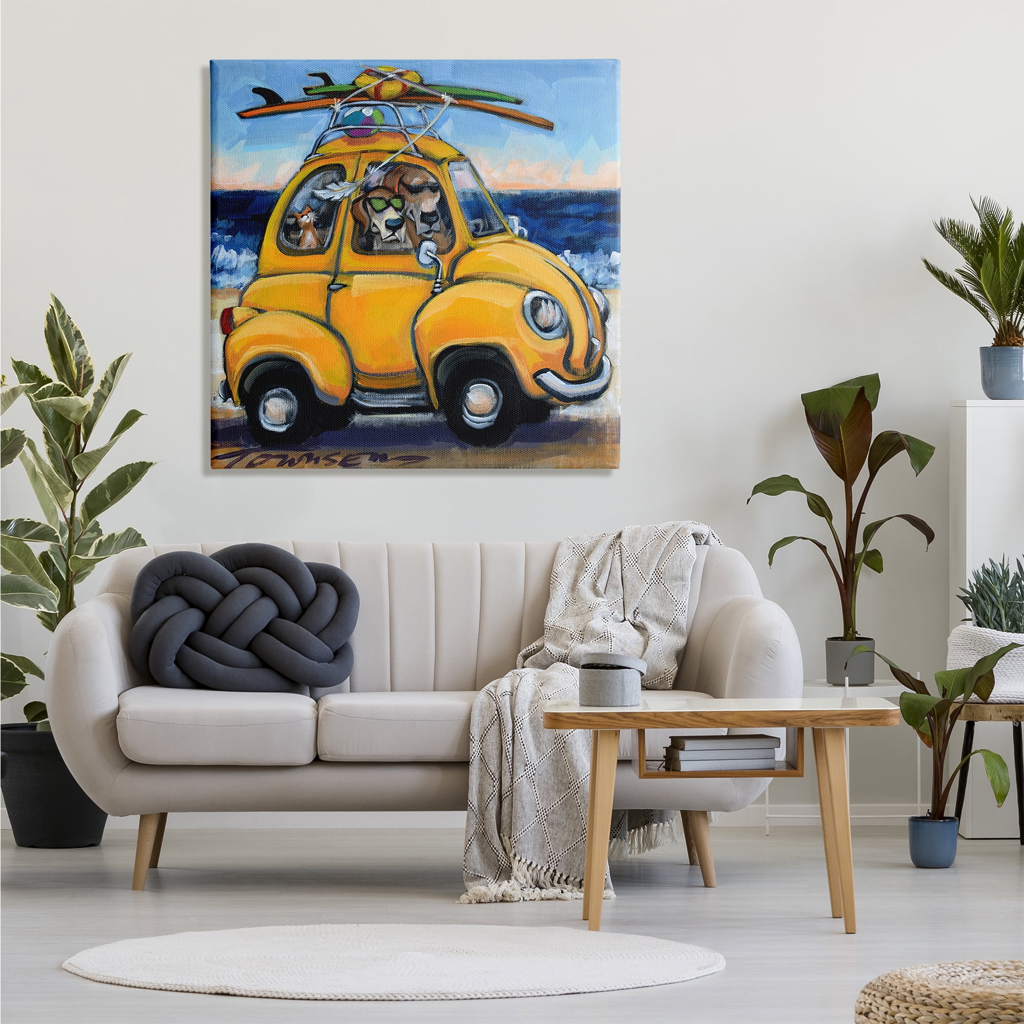 Stupell Industries Pet Beach Buggy Groovy Dog Cat Surf Scene, 36 x 36, Design by CR Townsend