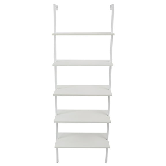 Hassch 5-Shelf Wood Ladder Bookcase With Metal Frame, Industrial 5-Tier Modern Ladder Shelf Wood Shelves,White