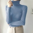 thumbnail image 2 of CFLVAEK Turtleneck Sweaters for Women Lightweight Cable Knit Long Sleeve Pullover Tops Trendy Fall Casual Slim Sweater Tops Light Blue Free Size, 2 of 6