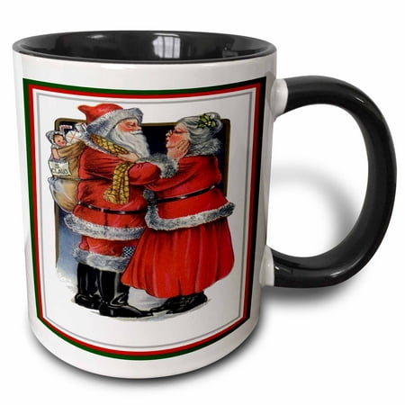 3dRose Mr and Mrs Claus- mr and mrs claus, christmas gifts, christmas, christmas cards, holiday cards - Two Tone Black Mug,