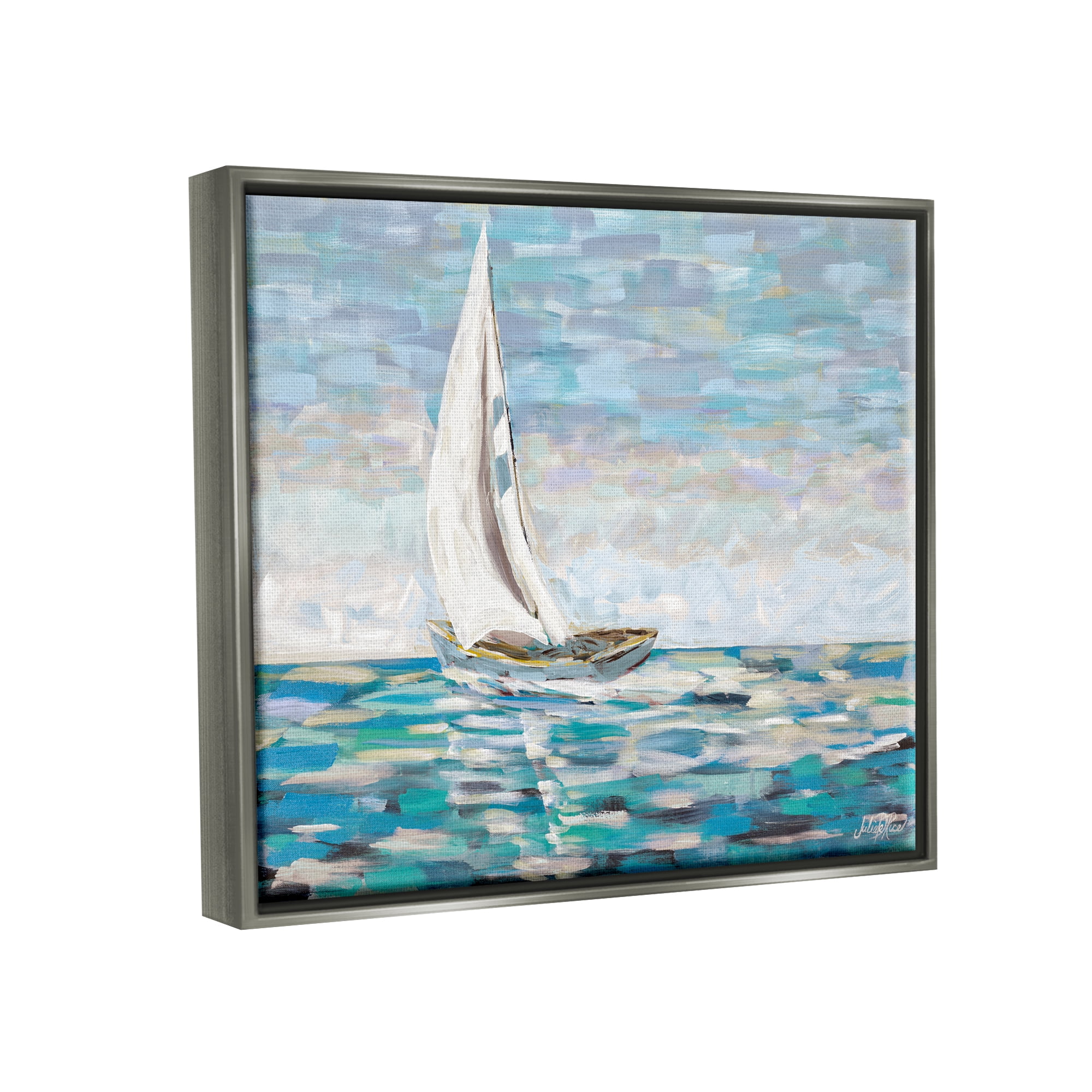 Stupell Industries Abstract Sailboat Painting Transportation Painting Gray Floater Framed Art Print Wall Art, 21 x 17