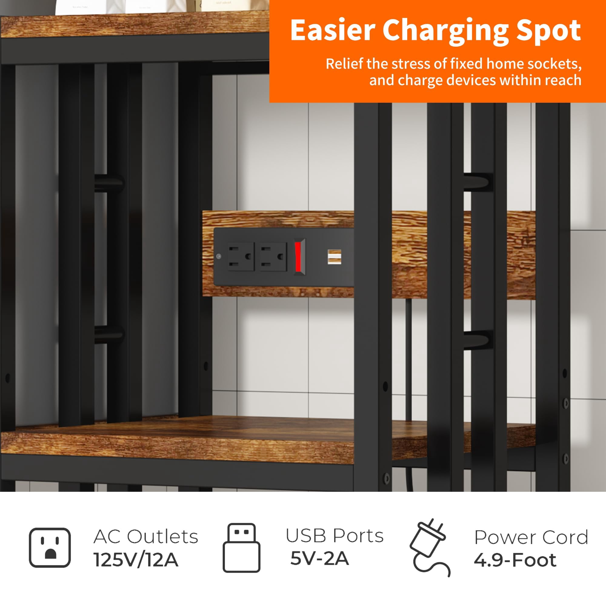 Mini Fridge Stand with Storage with Power Outlet, Microwave Oven Stand, Bakers Rack with Storage Shelf, Mini Fridge Cabinet, Mini Fridge Shelf for Kitchen, Living Room, Office, Patio.(Black)