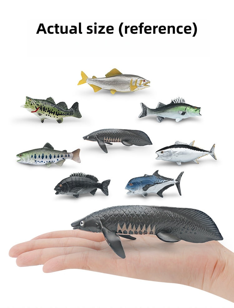 Realistic Ocean Fish Figurine Set, Lifelike Marine Animal Miniatures Including Tuna, Snapper, Bass, Salmon & Mackerel, Educational Sea Life Toy Collection and Aquarium Display Decor   One set, 8 tota