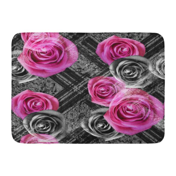 YUSDECOR Check British Tartan Design Creative with Stripes Roses and Watercolor Effect and Concepts Celtic Rug Doormat Bath Mat 23.6x15.7 inch