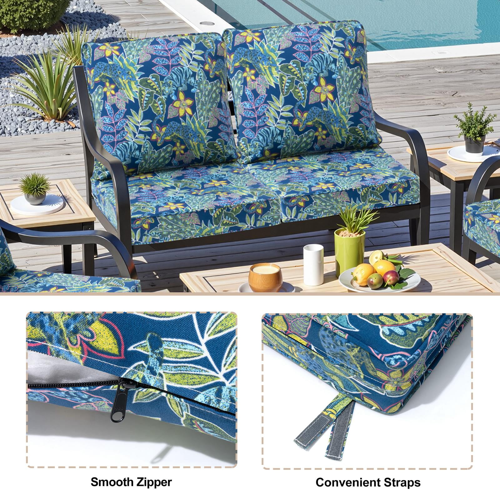 Pellebant 25x24 Inch Outdoor Cushions for Patio Furniture Water Resistant Patio Chair Cushions 2-Year Fade Resistant Deep Seat Cushions, Replacement Cushions for Outdoor Furniture,BLue Flower