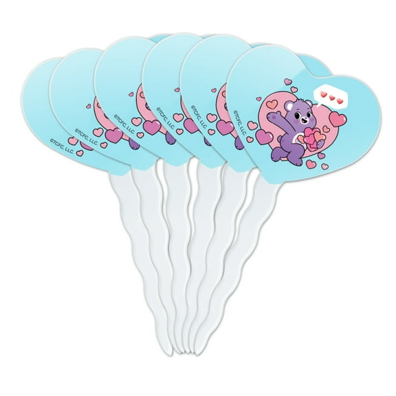 Care Bears: Unlock the Magic Share Bear Sharing Hearts Heart Love Cupcake Picks Toppers Decoration Set of 6