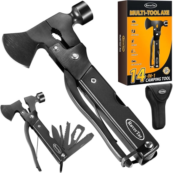 14-in-1 Multitool Camping Axe – Multi Tool with Knife, Hammer, Saw, Screwdrivers, Bottle Opener Sheath Gifts for Men, Dad, Husband, and Outdoor Enthusiasts.