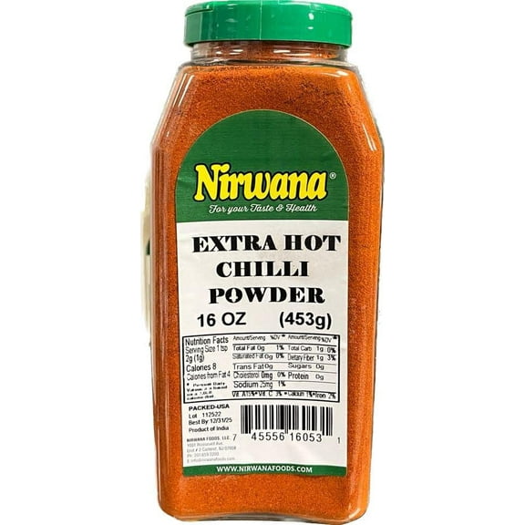 Chili Powder Extra Hot – Bold & Spicy Seasoning for Cooking, Marinades & Dry Rubs Jar By Nirwana - 16 oz