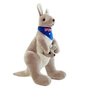 Suminiy.US Stuffed Kangaroo with Australia Scarf and Joey - Huggable Soft Animals Toy For Kids Christmas Gift Gray