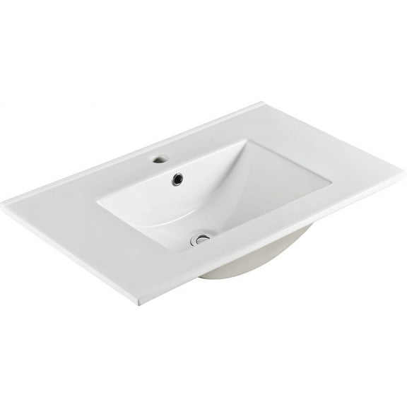 30 Inch Ceramic Vanity Top, 29.9"D x 18.3"W x 6.7"H, Glossy White(Only Basin)