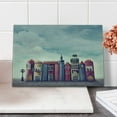 thumbnail image 2 of Fantasy Cutting Board, City with Old Books Style Buildings Birds and Cloudy Sky Literature Cityscape, Decorative Tempered Glass Cutting and Serving Board, Small Size, Red and Blue, by Ambesonne, 2 of 5