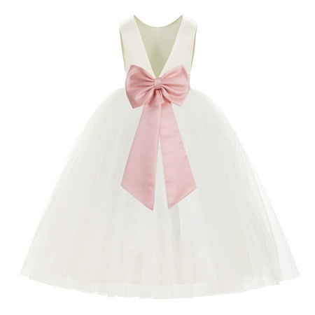 

Ivory V-Back Satin Flower Girl Dresses for Wedding Toddlers 219T