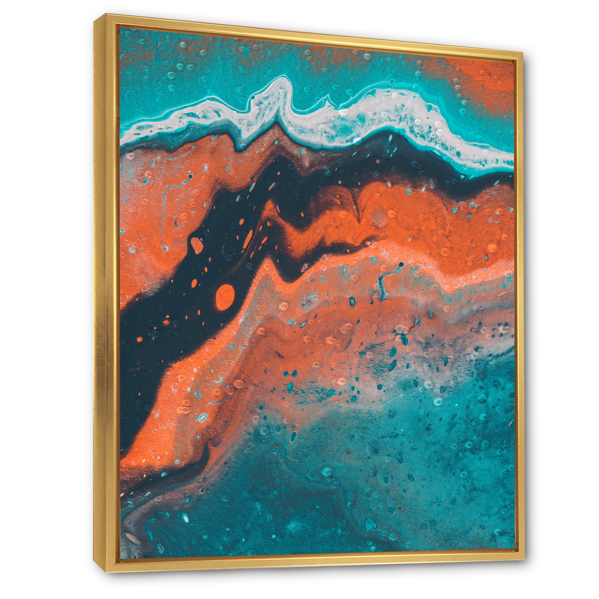 Designart 'Abstract Marble Composition In Orange and Blue VI' Modern Framed Canvas Wall Art Print