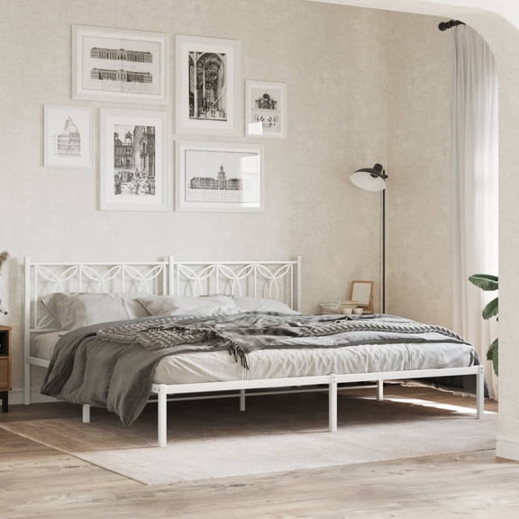 vidaXL Metal Bed Frame without Mattress with Headboard White 76"x79.9"