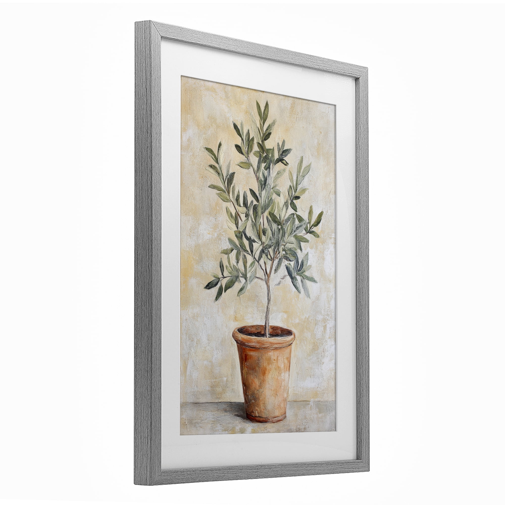 Stupell Industries House Plant in Terracotta Gray Framed Print Under Glass, design by Petal Prints Design