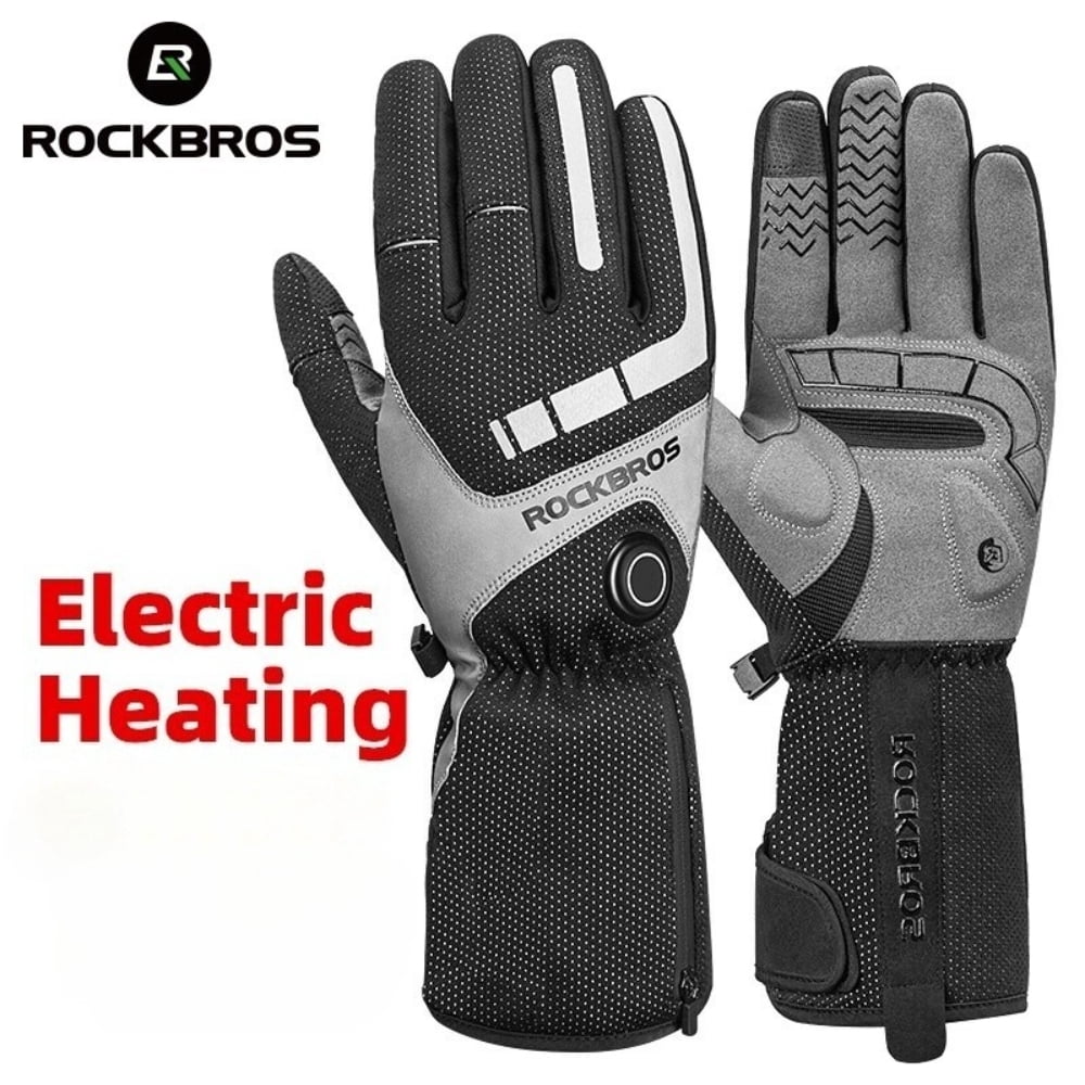 ROCKBROS Electric Winter Heating Gloves Rechargeable Thermal Mittens Cycling Gloves with Hidden Pocket Design Touchscreen Sensitive Waist Hook 3 Gear Adjustment Gloves